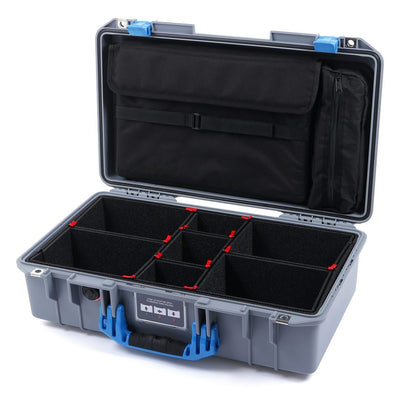 Pelican 1525 Air Case, Silver with Blue Handle & Latches TrekPak Divider Sytem with Laptop Computer Pouch ColorCase 015250-0220-180-120