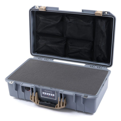Pelican 1525 Air Case, Silver with Desert Tan Handle & Latches Pick & Pluck Foam with Mesh Lid Organizer ColorCase 015250-0101-180-310