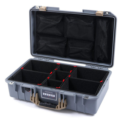 Pelican 1525 Air Case, Silver with Desert Tan Handle & Latches TrekPak Divider System with Mesh Lid Organizer ColorCase 015250-0120-180-310