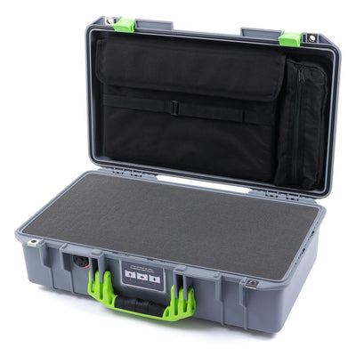Pelican 1525 Air Case, Silver with Lime Green Handle & Latches Pick & Pluck Foam with Laptop Computer Pouch ColorCase 015250-0201-180-300