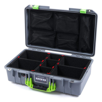 Pelican 1525 Air Case, Silver with Lime Green Handle & Latches TrekPak Divider System with Mesh Lid Organizer ColorCase 015250-0120-180-300
