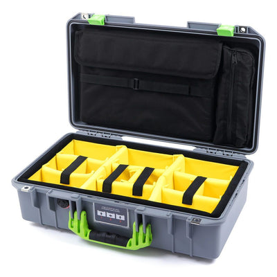 Pelican 1525 Air Case, Silver with Lime Green Handle & Latches Yellow Padded Microfiber Dividers with Laptop Computer Pouch ColorCase 015250-0210-180-300