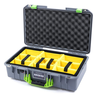 Pelican 1525 Air Case, Silver with Lime Green Handle & Latches Yellow Padded Microfiber Dividers with Convolute Lid Foam ColorCase 015250-0010-180-300