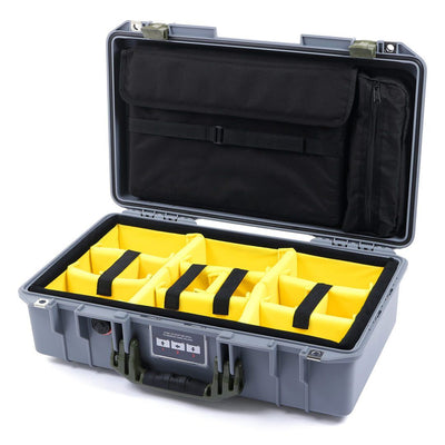 Pelican 1525 Air Case, Silver with OD Green Handle & Latches Yellow Padded Microfiber Dividers with Laptop Computer Pouch ColorCase 015250-0210-180-130
