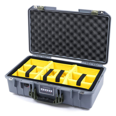 Pelican 1525 Air Case, Silver with OD Green Handle & Latches Yellow Padded Microfiber Dividers with Convolute Lid Foam ColorCase 015250-0010-180-130