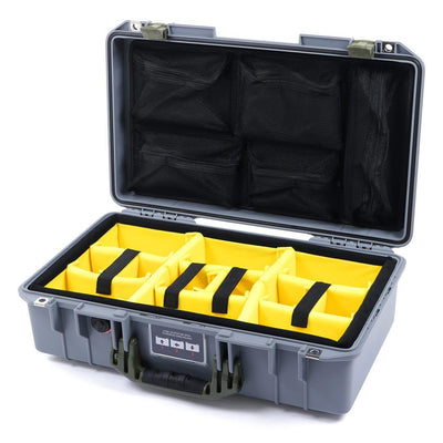 Pelican 1525 Air Case, Silver with OD Green Handle & Latches Yellow Padded Microfiber Dividers with Mesh Lid Organizer ColorCase 015250-0110-180-130