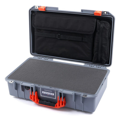 Pelican 1525 Air Case, Silver with Orange Handle & Latches Pick & Pluck Foam with Laptop Computer Pouch ColorCase 015250-0201-180-150