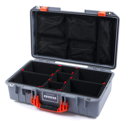 Pelican 1525 Air Case, Silver with Orange Handle & Latches TrekPak Divider System with Mesh Lid Organizer ColorCase 015250-0120-180-150