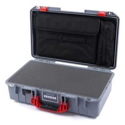 Pelican 1525 Air Case, Silver with Red Handle & Latches Pick & Pluck Foam with Laptop Computer Pouch ColorCase 015250-0201-180-320