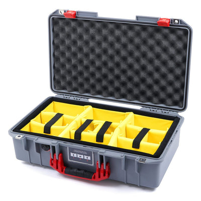 Pelican 1525 Air Case, Silver with Red Handle & Latches Yellow Padded Microfiber Dividers with Convolute Lid Foam ColorCase 015250-0010-180-320