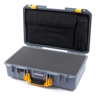 Pelican 1525 Air Case, Silver with Yellow Handle & Latches Pick & Pluck Foam with Laptop Computer Pouch ColorCase 015250-0201-180-240