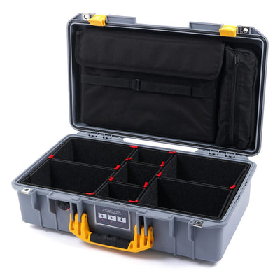 Pelican 1525 Air Case, Silver with Yellow Handle & Latches TrekPak Divider Sytem with Laptop Computer Pouch ColorCase 015250-0220-180-240