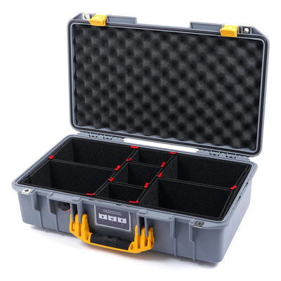 Pelican 1525 Air Case, Silver with Yellow Handle & Latches TrekPak Divider System with Convolute Lid Foam ColorCase 015250-0020-180-240