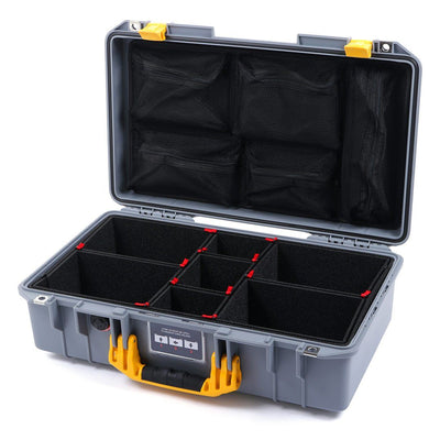 Pelican 1525 Air Case, Silver with Yellow Handle & Latches TrekPak Divider System with Mesh Lid Organizer ColorCase 015250-0120-180-240