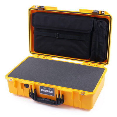 Pelican 1525 Air Case, Yellow with Black Handle & Latches Pick & Pluck Foam with Laptop Computer Pouch ColorCase 015250-0201-240-110