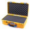 Pelican 1525 Air Case, Yellow with Blue Handle & Latches Pick & Pluck Foam with Convolute Lid Foam ColorCase 015250-0001-240-120