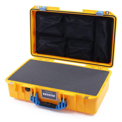 Pelican 1525 Air Case, Yellow with Blue Handle & Latches Pick & Pluck Foam with Mesh Lid Organizer ColorCase 015250-0101-240-120
