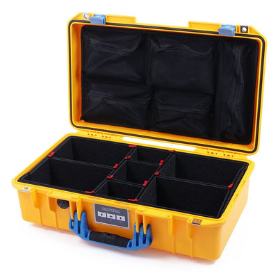 Pelican 1525 Air Case, Yellow with Blue Handle & Latches TrekPak Divider System with Mesh Lid Organizer ColorCase 015250-0120-240-120