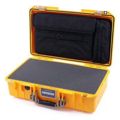Pelican 1525 Air Case, Yellow with Desert Tan Handle & Latches Pick & Pluck Foam with Laptop Computer Pouch ColorCase 015250-0201-240-310