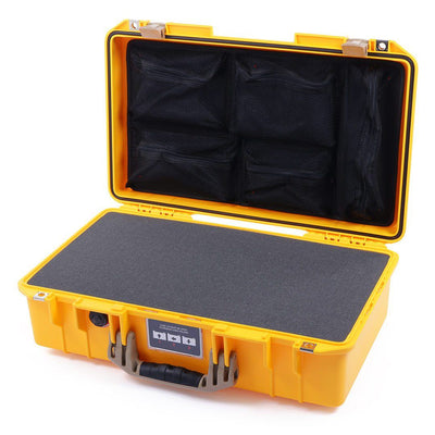 Pelican 1525 Air Case, Yellow with Desert Tan Handle & Latches Pick & Pluck Foam with Mesh Lid Organizer ColorCase 015250-0101-240-310