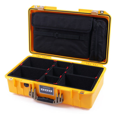 Pelican 1525 Air Case, Yellow with Desert Tan Handle & Latches TrekPak Divider Sytem with Laptop Computer Pouch ColorCase 015250-0220-240-310