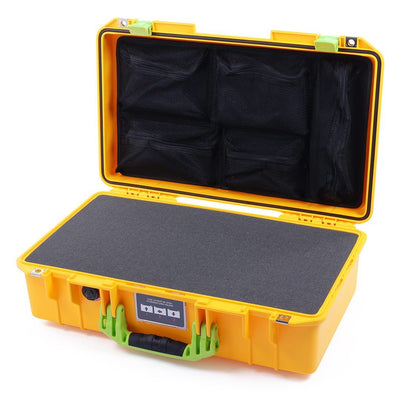 Pelican 1525 Air Case, Yellow with Lime Green Handle & Latches Pick & Pluck Foam with Mesh Lid Organizer ColorCase 015250-0101-240-300
