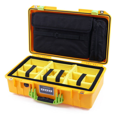 Pelican 1525 Air Case, Yellow with Lime Green Handle & Latches Yellow Padded Microfiber Dividers with Laptop Computer Pouch ColorCase 015250-0210-240-300
