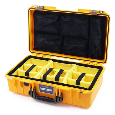 Pelican 1525 Air Case, Yellow with OD Green Handle & Latches Yellow Padded Microfiber Dividers with Mesh Lid Organizer ColorCase 015250-0110-240-130