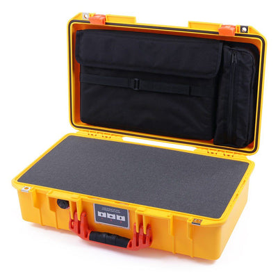 Pelican 1525 Air Case, Yellow with Orange Handle & Latches Pick & Pluck Foam with Laptop Computer Pouch ColorCase 015250-0201-240-150
