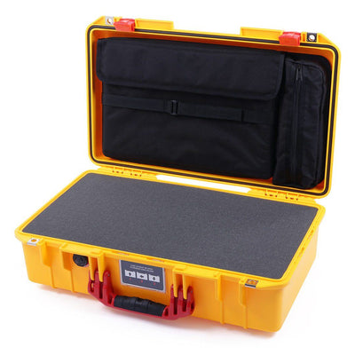 Pelican 1525 Air Case, Yellow with Red Handle & Latches Pick & Pluck Foam with Laptop Computer Pouch ColorCase 015250-0201-240-320