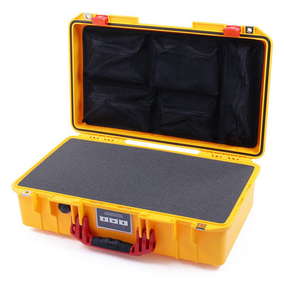 Pelican 1525 Air Case, Yellow with Red Handle & Latches Pick & Pluck Foam with Mesh Lid Organizer ColorCase 015250-0101-240-320