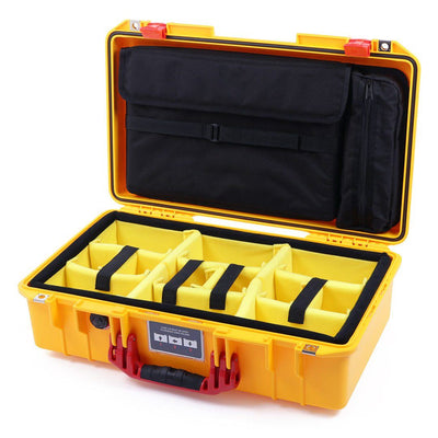 Pelican 1525 Air Case, Yellow with Red Handle & Latches Yellow Padded Microfiber Dividers with Laptop Computer Pouch ColorCase 015250-0210-240-320