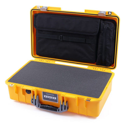 Pelican 1525 Air Case, Yellow with Silver Handle & Latches Pick & Pluck Foam with Laptop Computer Pouch ColorCase 015250-0201-240-180