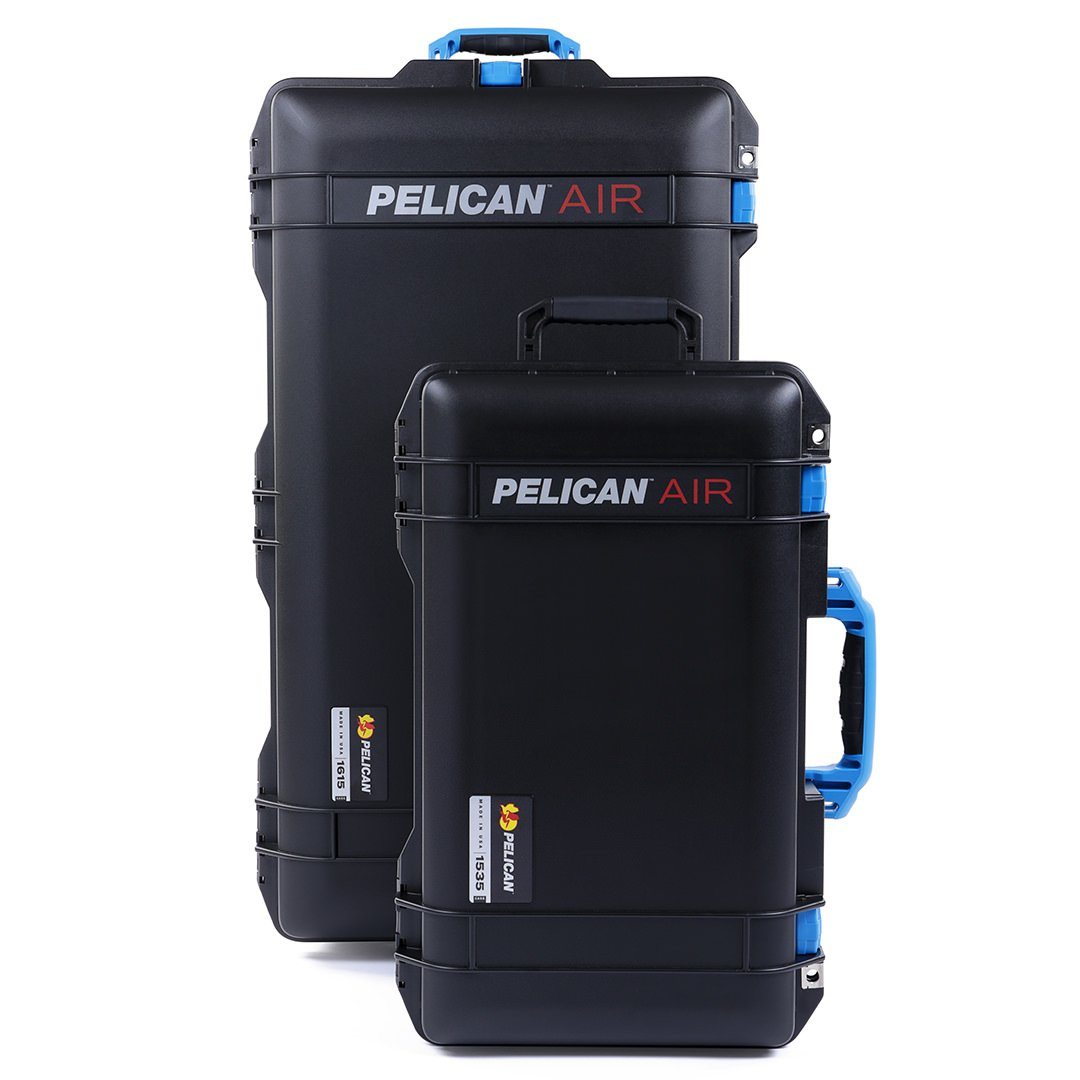 Pelican 1535 & 1615 Air Case Bundle, Black with Blue Handles & Latches ColorCase 