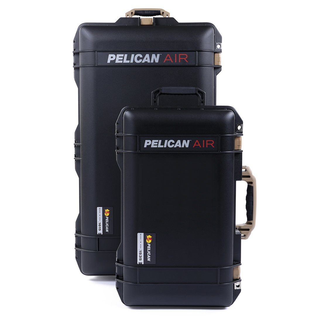 Pelican 1535 & 1615 Air Case Bundle, Black with Desert Tan Handles & Latches ColorCase 