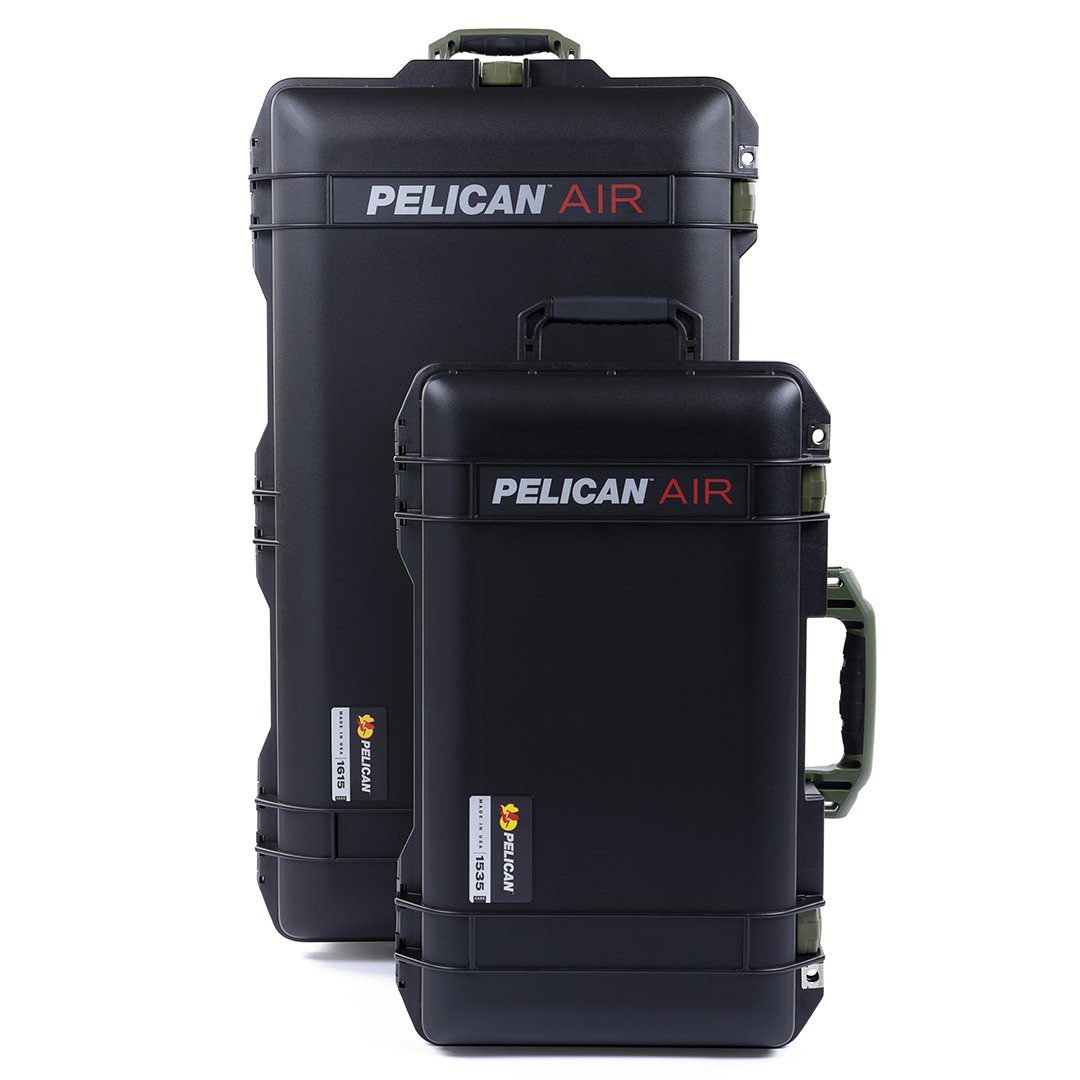 Pelican 1535 & 1615 Air Case Bundle, Black with OD Green Handles & Latches ColorCase 