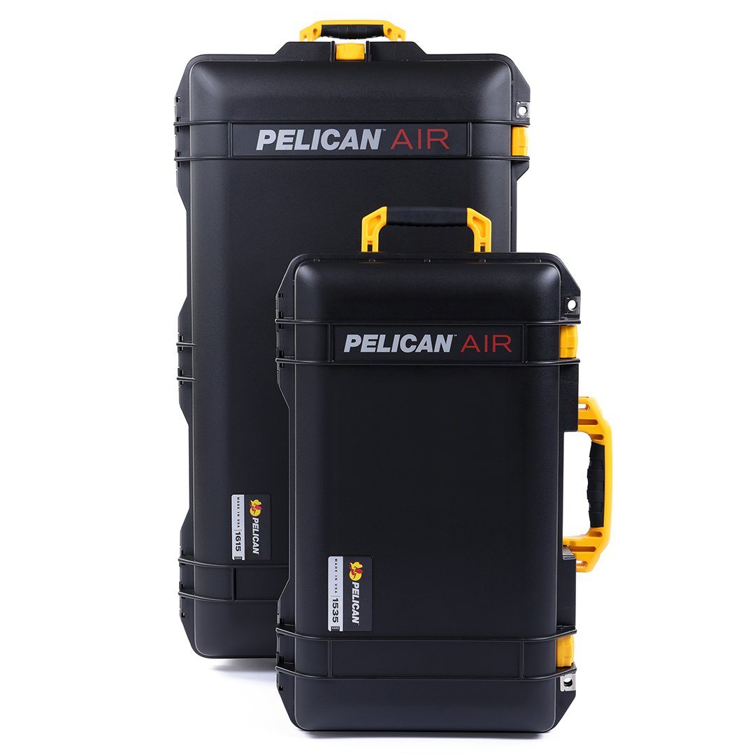 Pelican 1535 & 1615 Air Case Bundle, Black with Yellow Handles & Latches ColorCase 