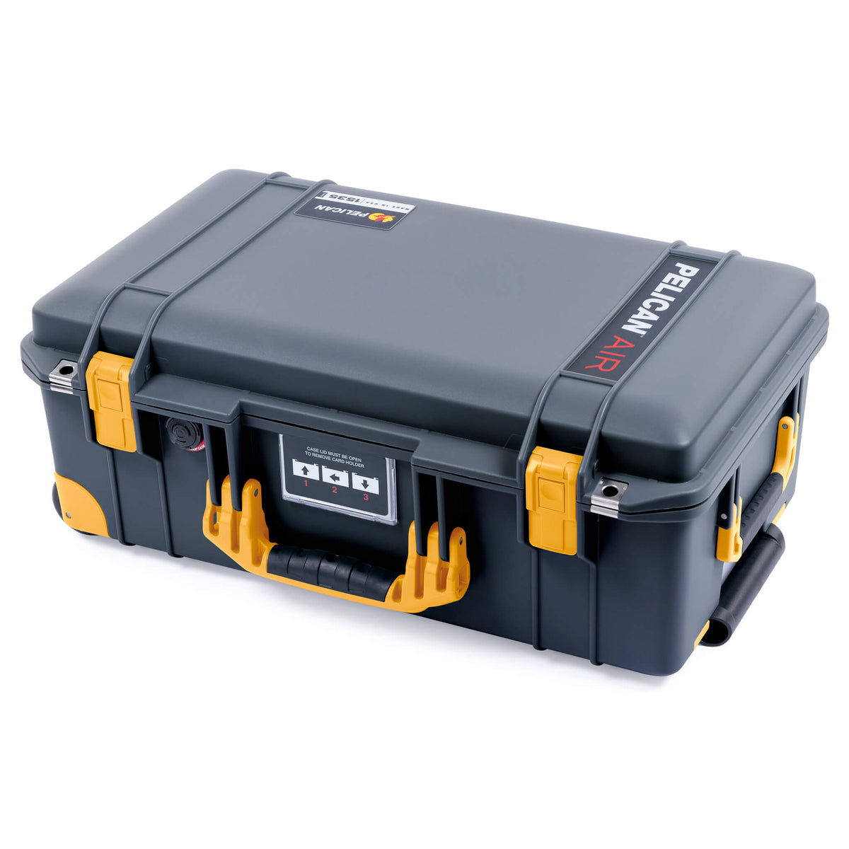 Pelican 1535 Air Case, Charcoal with Yellow Handles, Push-Button Latches &amp; Trolley ColorCase 