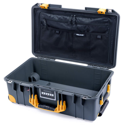 Pelican 1535 Air Case, Charcoal with Yellow Handles, Push-Button Latches & Trolley Combo-Pouch Lid Organizer Only ColorCase 015350-0300-520-240-240
