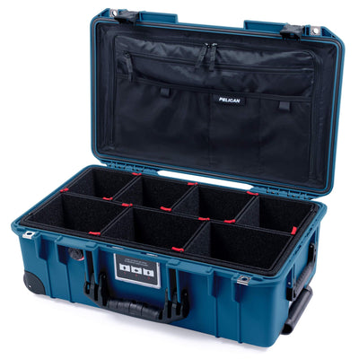 Pelican 1535 Air Case, Indigo with Black Handles, Push-Button Latches & Trolley TrekPak Divider System with Combo-Pouch Lid Organizer ColorCase 015350-0320-500-110-110