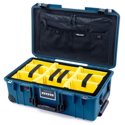 Pelican 1535 Air Case, Indigo with Black Handles, Push-Button Latches & Trolley Yellow Padded Microfiber Dividers with Combo-Pouch Lid Organizer ColorCase 015350-0310-500-110-110