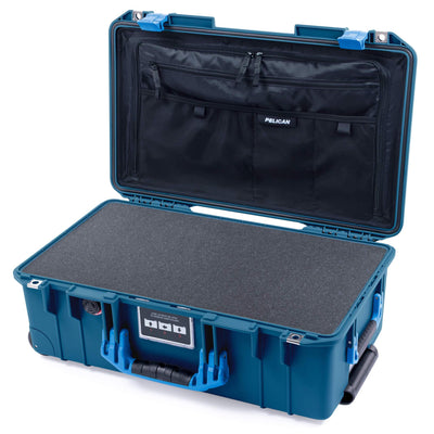 Pelican 1535 Air Case, Indigo with Blue Handles & Latches Pick & Pluck Foam with Combo-Pouch Lid Organizer ColorCase 015350-0301-500-120-500
