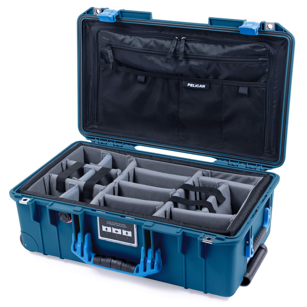 Pelican 1535 Air Case, Indigo with Blue Handles &amp; Latches Gray Padded Microfiber Dividers with Combo-Pouch Lid Organizer ColorCase 015350-0370-500-120-500