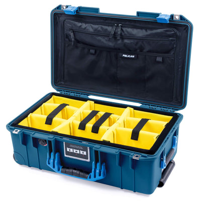 Pelican 1535 Air Case, Indigo with Blue Handles & Latches Yellow Padded Microfiber Dividers with Combo-Pouch Lid Organizer ColorCase 015350-0310-500-120-500