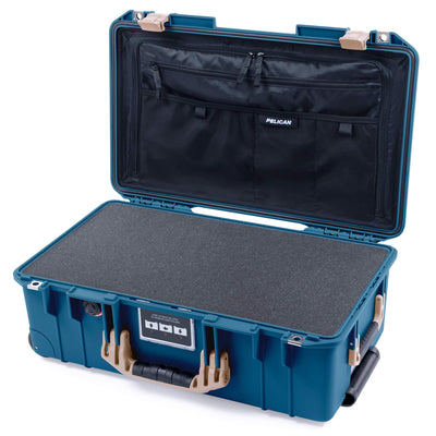 Pelican 1535 Air Case, Indigo with Desert Tan Handles & Latches Pick & Pluck Foam with Combo-Pouch Lid Organizer ColorCase 015350-0301-500-310-500