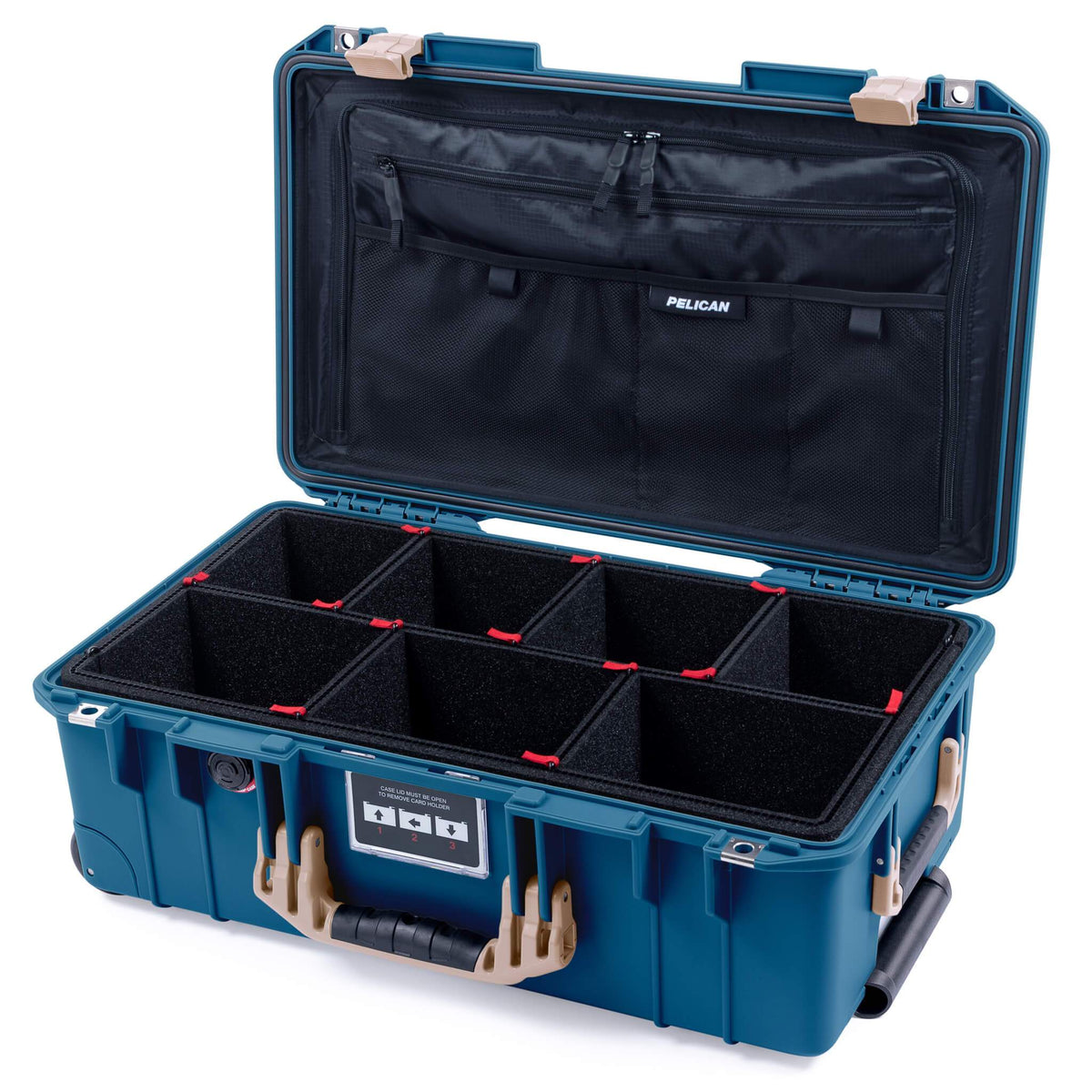 Pelican 1535 Air Case, Indigo with Desert Tan Handles &amp; Latches TrekPak Divider System with Combo-Pouch Lid Organizer ColorCase 015350-0320-500-310-500