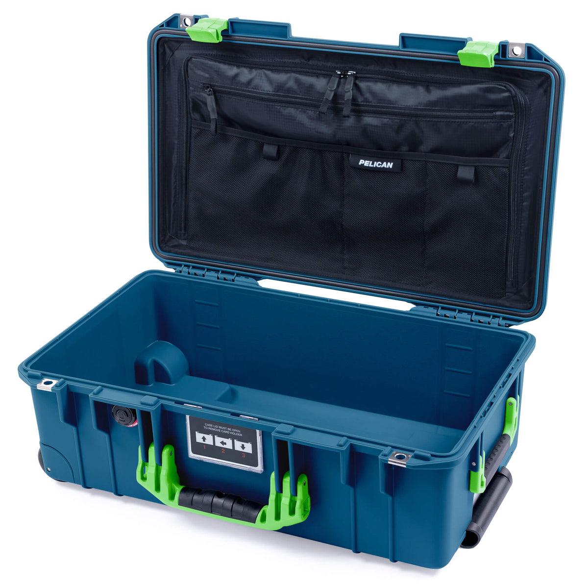 Pelican 1535 Air Case, Indigo with Lime Green Handles &amp; Latches Combo-Pouch Lid Organizer Only ColorCase 015350-0300-500-300-500