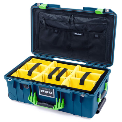Pelican 1535 Air Case, Indigo with Lime Green Handles & Latches Yellow Padded Microfiber Dividers with Combo-Pouch Lid Organizer ColorCase 015350-0310-500-300-500