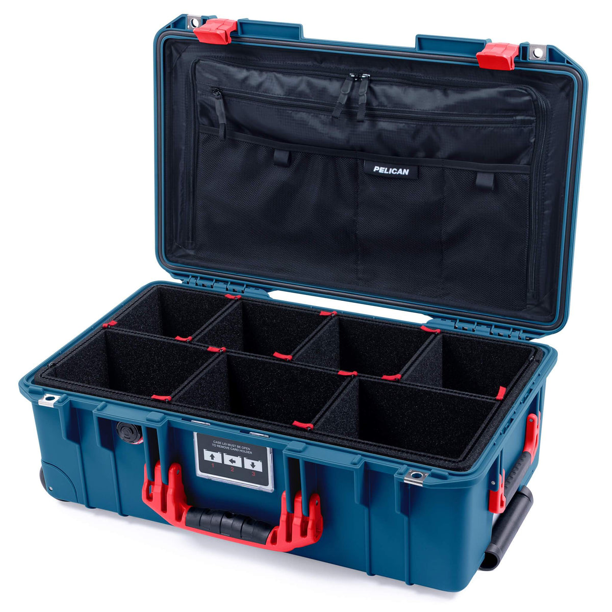 Pelican 1535 Air Case, Indigo with Red Handles &amp; Latches TrekPak Divider System with Combo-Pouch Lid Organizer ColorCase 015350-0320-500-320-500
