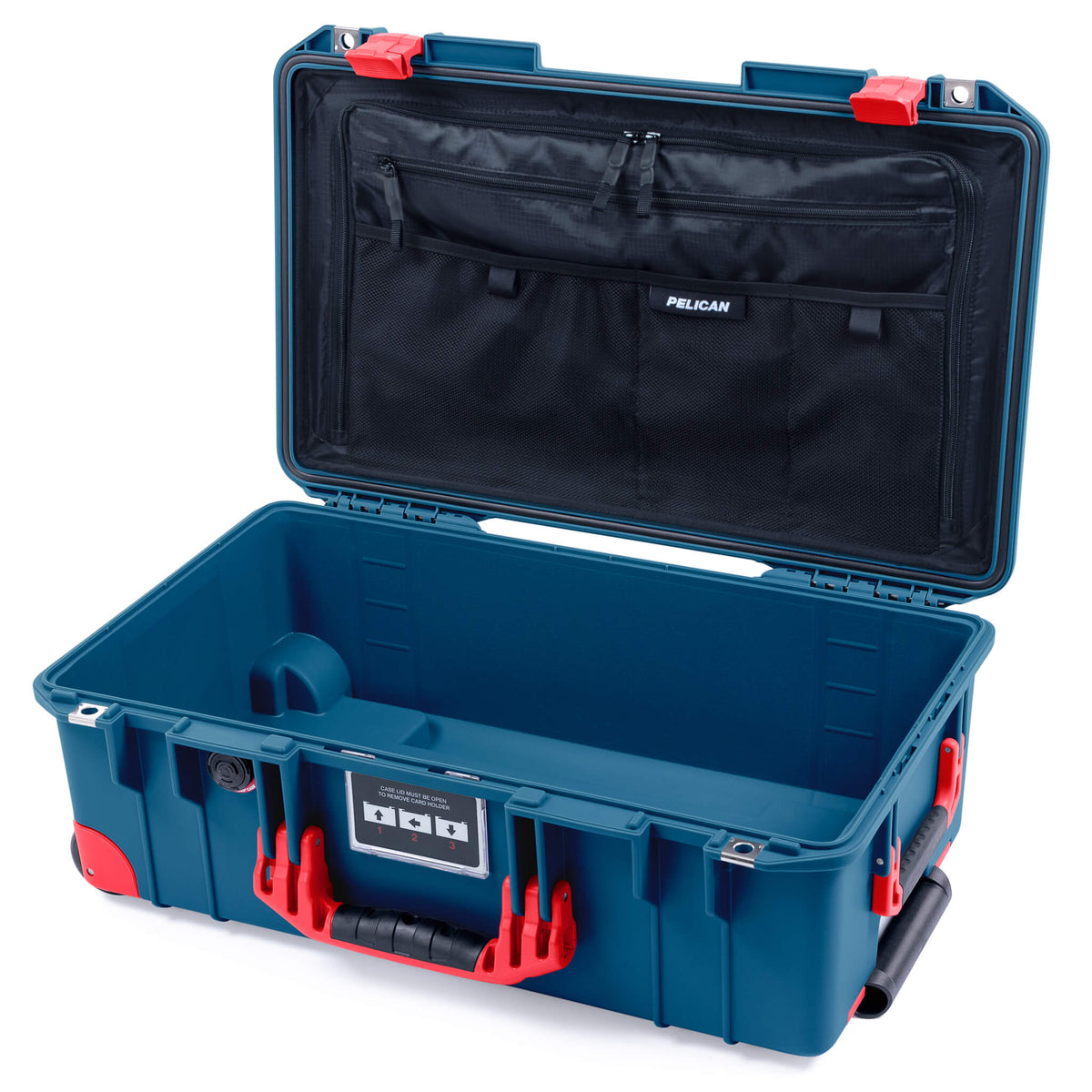 Pelican 1535 Air Case, Indigo with Red Handles, Latches &amp; Trolley Combo-Pouch Lid Organizer Only ColorCase 015350-0300-500-320-300